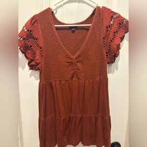 Torrid Brown Smocked Short Sleeve Blouse